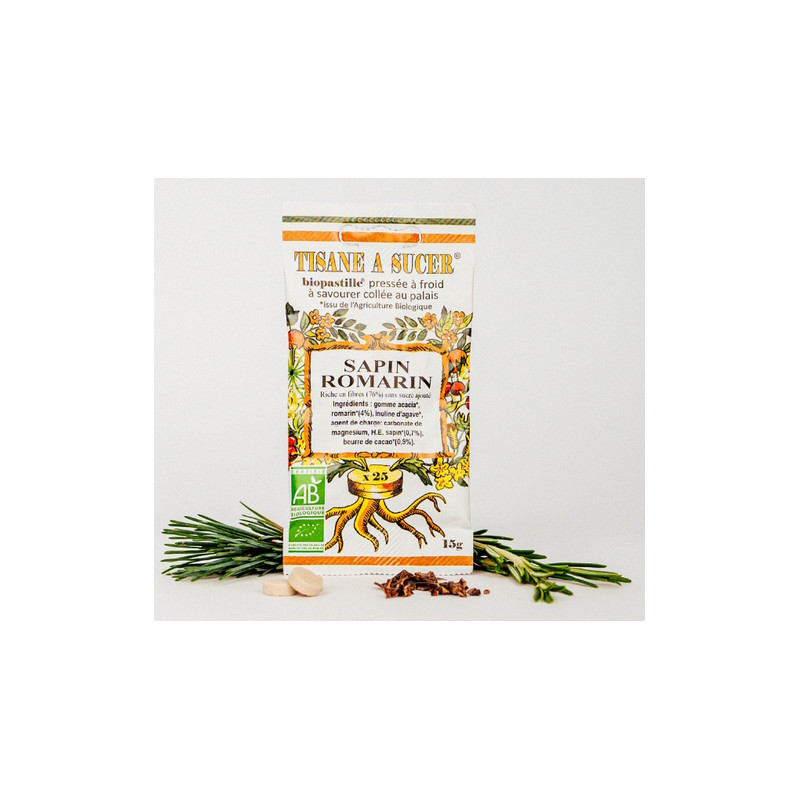 Bio pastilles Sapin-Romarin - sans sucre, naturelles, fabriquées en France