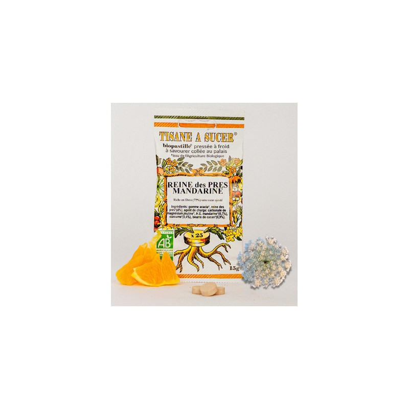 Bio pastilles Reine-des-prés-Mandarine - sans sucre, naturelles, fabriquées en France