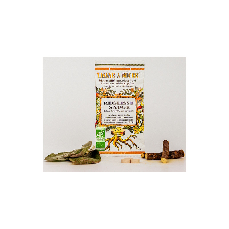 Bio pastilles Réglisse-Sauge - sans sucre, naturelles, fabriquées en France