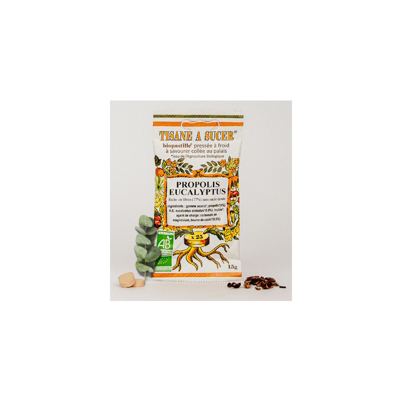 Bio pastilles Propolis-Eucalyptus - sans sucre, naturelles, fabriquées en France