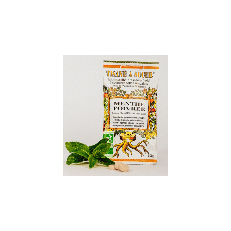 Bio pastilles Menthe Poivrée - sans sucre, naturelles, fabriquées en France