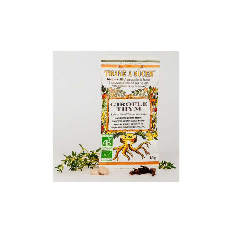 Bio pastilles Girofle-Thym - sans sucre, naturelles, fabriquées en France