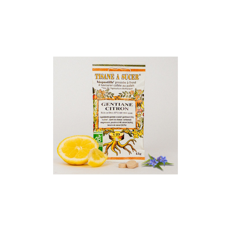 Bio pastilles Gentiane-Citron - sans sucre, naturelles, fabriquées en France