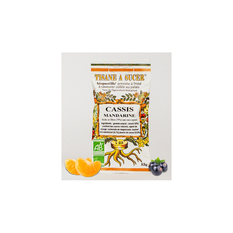 Bio pastilles Cassis-Mandarine - sans sucre, naturelles, fabriquées en France