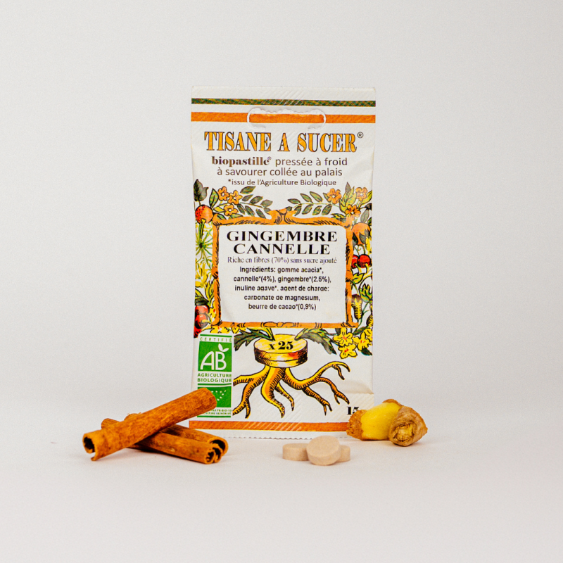 Bio pastilles Gingembre-Cannelle - sans sucre, naturelles, fabriquées en France