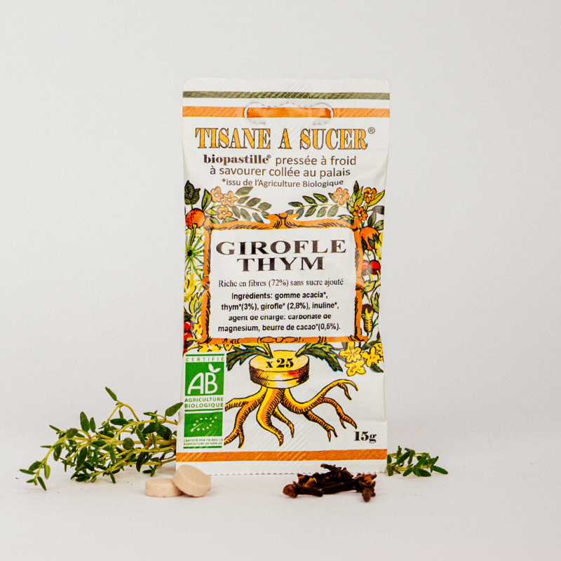 Bio pastilles Girofle-Thym - sans sucre, naturelles, fabriquées en France